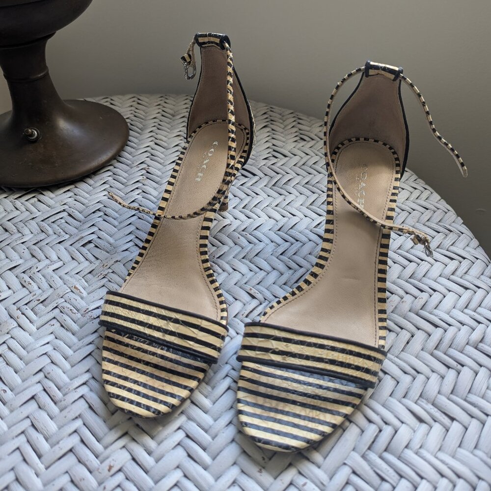 Coach stripe kitten heel sandal